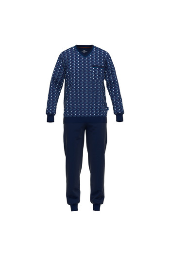 Götzburg GÖTZBURG Herren Schlafanzug - lang, Bündchen, Pyjama, Baumwolle, Muster, V-Ausschnitt