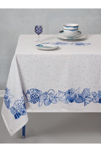 Cotton Box Panel Printed Tablecloth Cowry Blue
