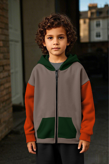 Vtklmn Vatkalimon Kids Coffee Orange Khaki Hooded Fleece Jacket with Pockets for Girls Boys