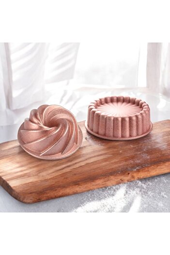 Doremcy Eda Granite Casting Set of 2 Tart and Wind Cake Molds – Non-Stick, Oven Resistant, Rose
