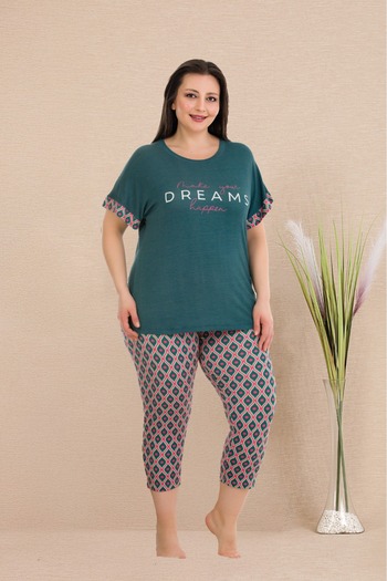 Lady Lingerie Short Sleeve 93% Cotton 7% Lycra Large Size Capri Women's Pajamas Set