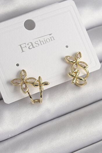 Skygo Brass Gold Color Zircon Stone 2 Piece Flower Model Women's Earrings - Tj-Bkp9961