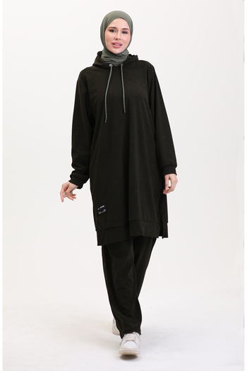 sefamerve Khaki Hooded Tunic and Trousers Set - 0566-04