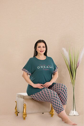 Lady Lingerie Short Sleeve 93% Cotton 7% Lycra Large Size Capri Women's Pajamas Set