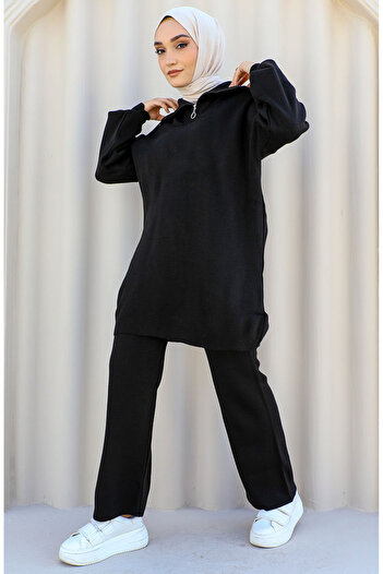 sefamerve Black Knitwear Set - Zipper Detailed Collar 11017-04