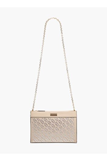 Celeste Monogram Embellished Crossbody Bag with Zip Closure and Chain Strap - W 5 x H 18.5 x D 26.5 cm