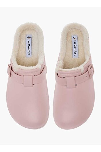 Le Confort Le Confort Solid Bedroom Mules with Fur Accent and Buckle Detail