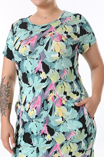 modayız Summer Pocket Patterned Plus Size Dress 27C-2562