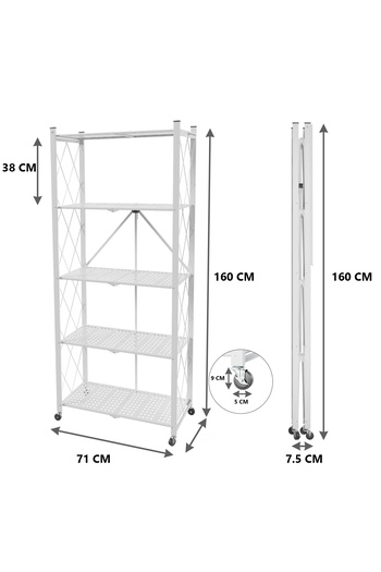 X SPRING 5-tier Heavy Duty Moveable & Foldable Storage Shelves White