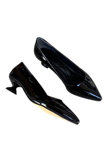 İpek Women's Black Patent Leather Low Heel Comfortable Sitiletto Heels
