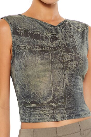 Forever 21 Ağ Desenli Kot Baskılı Bluz