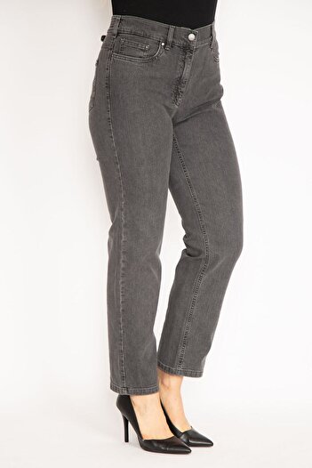Şans Women's Large Size Smoked 5 Pocket Jeans Trousers 65n35153