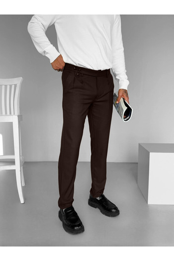 ablukaonline Men's Coffee Color Pleated Fabric Pants