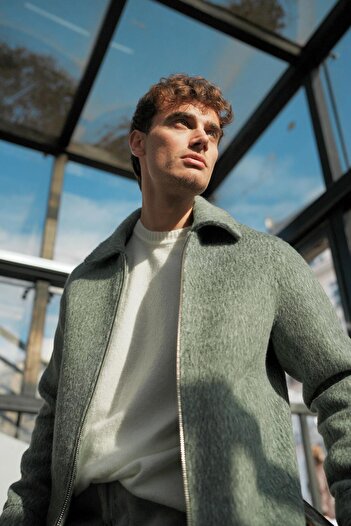 ablukaonline Palton verde unisex din lână de alpaca