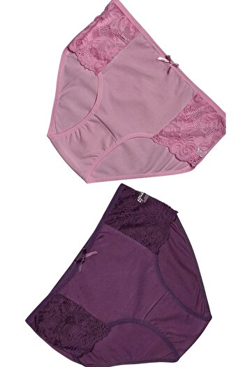 Gizli Butik Set de 2 chiloți din bumbac din dantelă pentru femei, roz mov