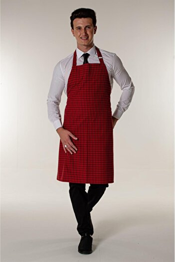 Mert Giyim Red Square Plaid Waiter and Kitchen Hanging Apron
