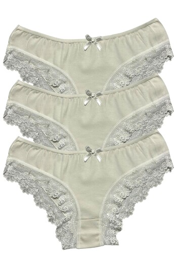 Gizli Butik Chiloți bikini din bumbac cu dantelă, 3 piese, Ecru