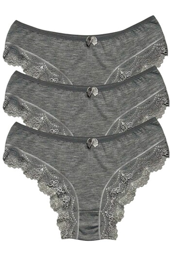 Gizli Butik 3-Piece Women's Lace Detailed Cotton Bikini Panties Gray