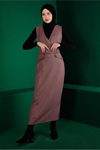 Alvina 43366 Model Patterned Houndstooth and Belt Gilet