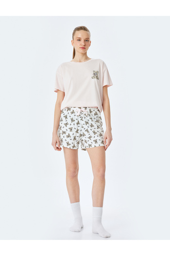 Koton Teddy Bear Printed Cotton Women's Shorts Pajamas Set
