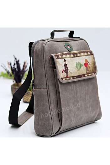 HOODİEMOUSE Charlie Chaplin Figured Unisex Bag Both Back and Cross and Ethnic Bohemian Style - Gray