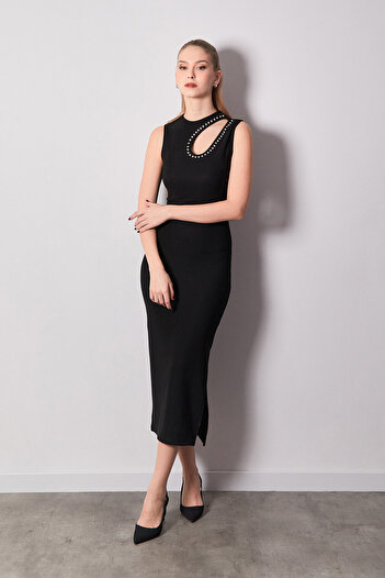Fulla Moda Φόρεμα με ραβδώσεις με λεπτομέρεια από πέτρα