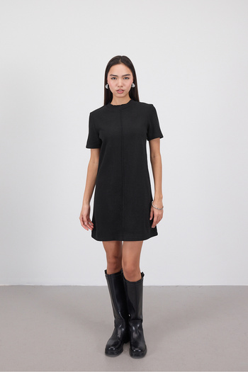 Addax Soft Textured Mini Dress with Front Seam Detail E90810-I6
