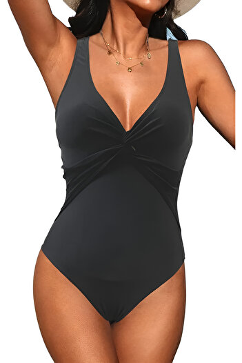 DEEP BEACH Low-Cut Detailing Detailing Gathering Swimsuit