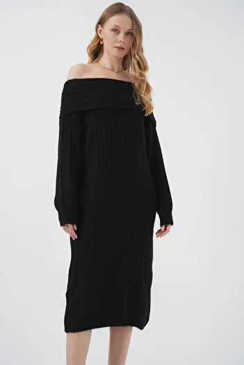 Bigdart 15920 Madonna Collar Oversize Knitwear Dress - Black
