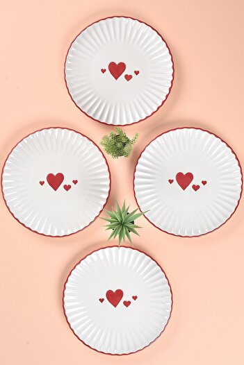 ŞURA MUTFAK Love Series 4 Pieces - 27cm Heart Patterned Serving Plate Set