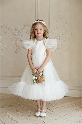 Mislina Girl Cocuk White Special Occasion Design Dress