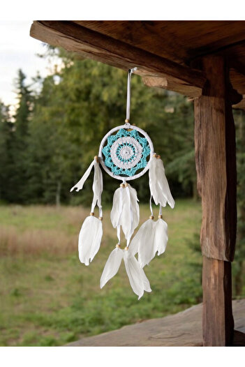 Genel Markalar El Yapımı Örgü Dantel ve Kuş Tüyü Süslemeli Düş Kapanı Dreamcatcher 12x45 cm
