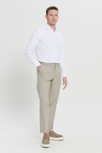 ALTINYILDIZ CLASSICS Ανδρικό καφέ Comfort Fit Χαλαρό κομμένο πλαϊνό παντελόνι με μοτίβο ελαστικής μέσης