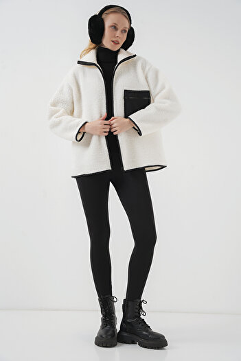 Bigdart 55446 Black Oversize Plush Jacket - Zippered Coat