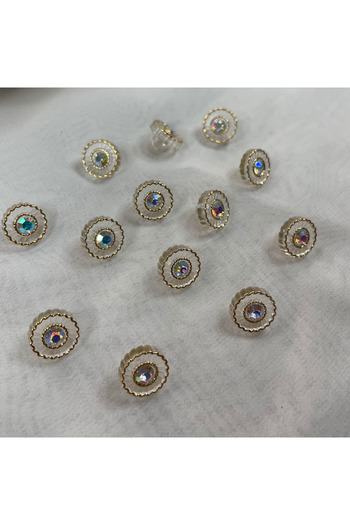 Bukle İplik 20" Button - Clear Hologram, Plastic with Crystal Stones and Gold Frames (20 Pcs)