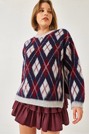 Bianco Lucci Women's Raised Lozenge Split Knitwear Sweater 20246344