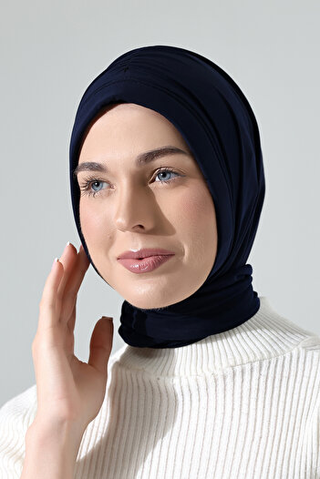 ihvan online Navy Blue Hijab Ready Practical Shawl - Three Different Ties