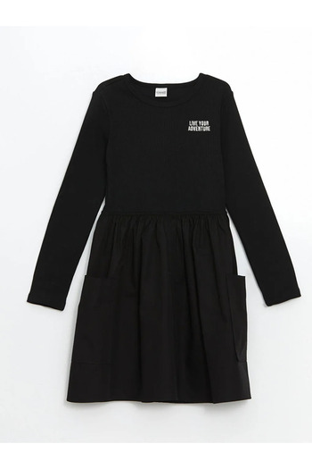 LC Waikiki Lcw Kids Black Crew Neck Girls' Dress