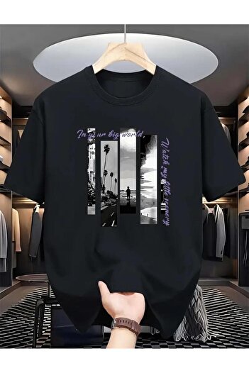 caddekombin Big Wolt Baskılı Unisex Comfortable Kalıp Pamuk Penye Lacivert T-shirt