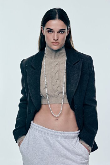 VATKALI Pulover crop tricotat cu gat