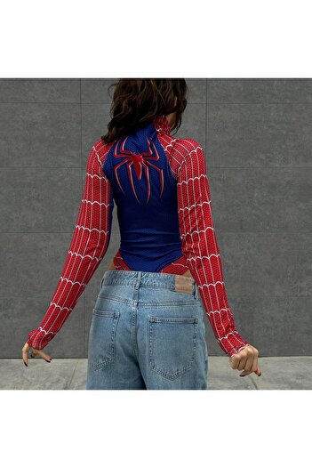 Köstebek Kırmızı Spider Çıtçıtlı Uzun Kollu Body