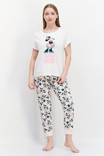 Disney Women Graphic Print Top And Bottom Pajama Set, White