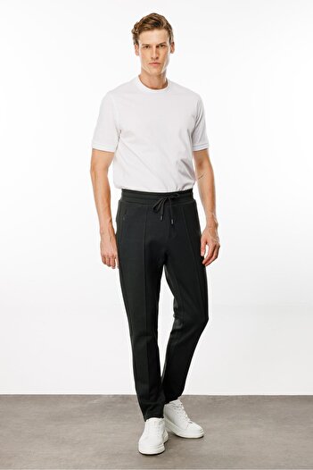 Desen Triko Khaki Men's Sweatpants - Zippered Pockets