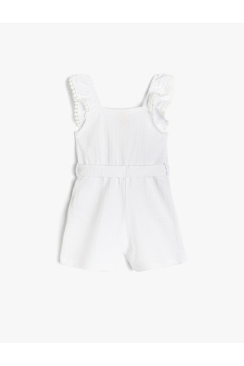 Koton Cotton Strap Ruffle Detailed Short Jumpsuit with Belt