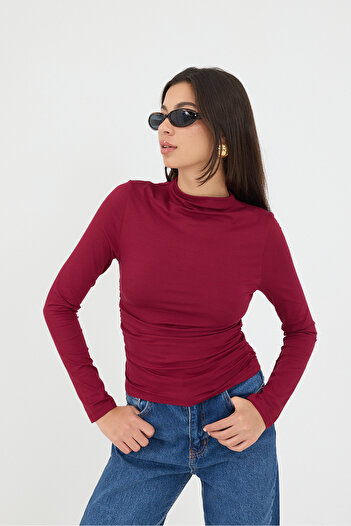 Addax Side Gathered Stand Collar Blouse B10448-T13