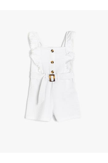 Koton Cotton Strap Ruffle Detailed Short Jumpsuit with Belt