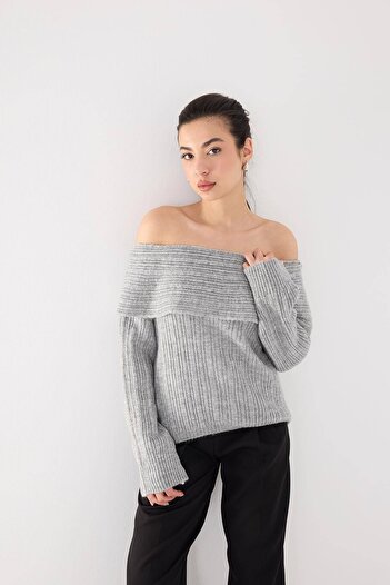 Addax Boat Neck Long Sleeve Knitwear Sweater K040-C5