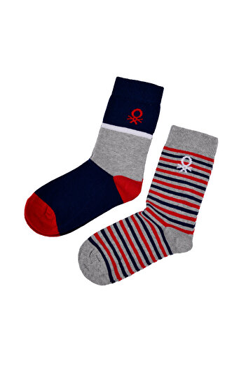 United Colors of Benetton Size 30-35 Boy's Logo Embroidered Woven 2-Piece Socks 77255