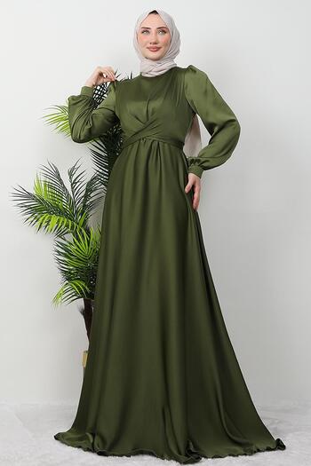 GİYZAMİLA Light Khaki Evening Dress - Cross Belted
