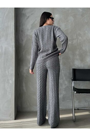 ANBLYs COLLECTION BİSİKLET YAKA SAÇ ÖRGÜ DESENLİ KAZAK PANTOLON İKİLİ TRİKO TAKIM